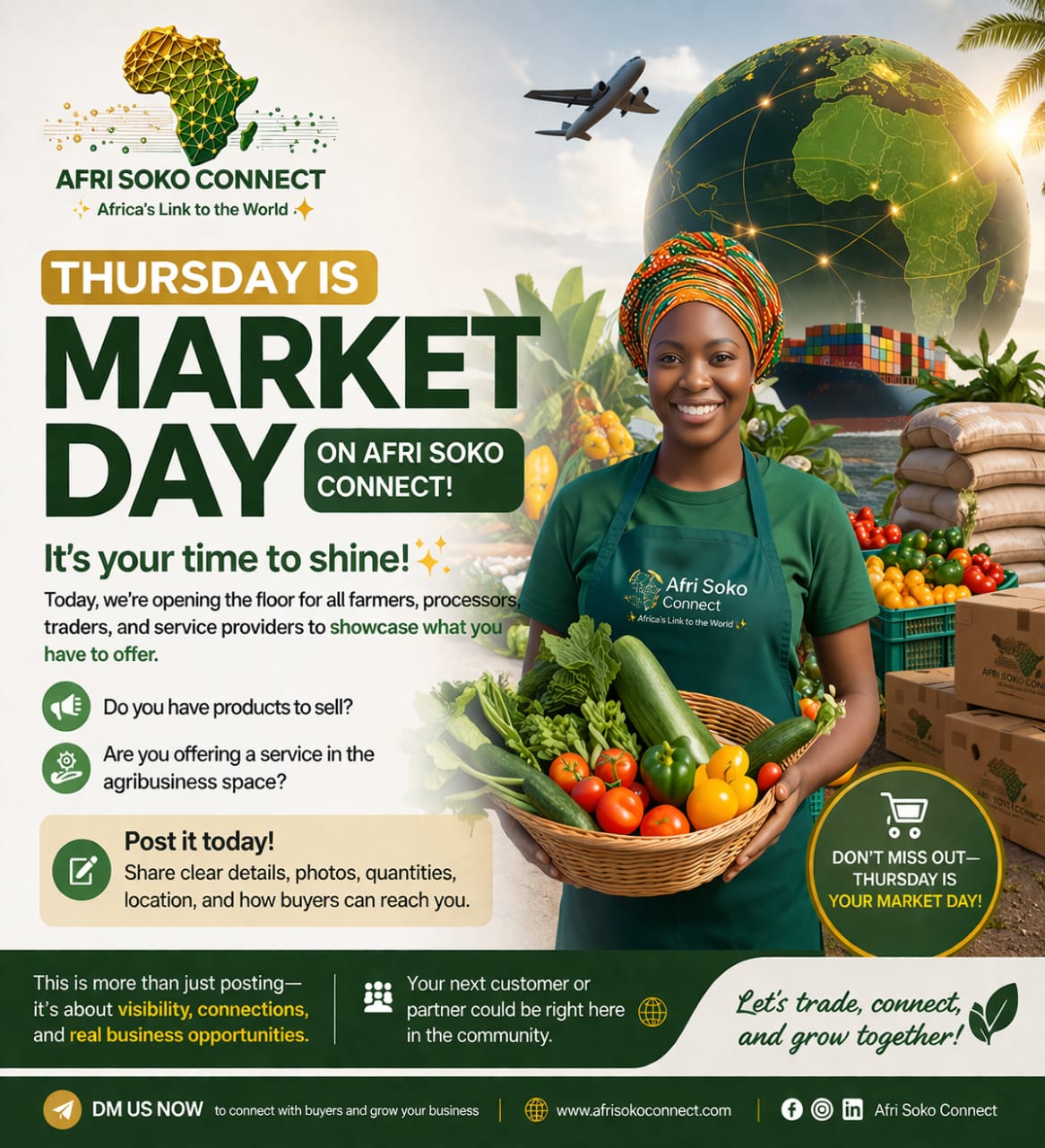 Thursday Is Market Day on Afri Soko Connect – Showcase Your Products, Find Buyers, Grow Your Business!q